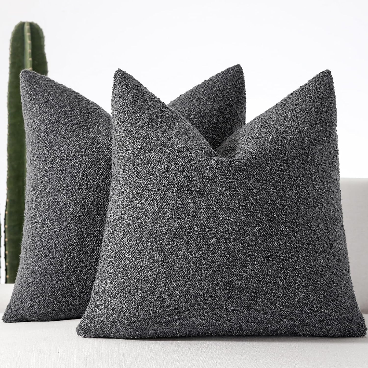 Boucle Beige Throw Pillow Cover — 22" — Charcoal
