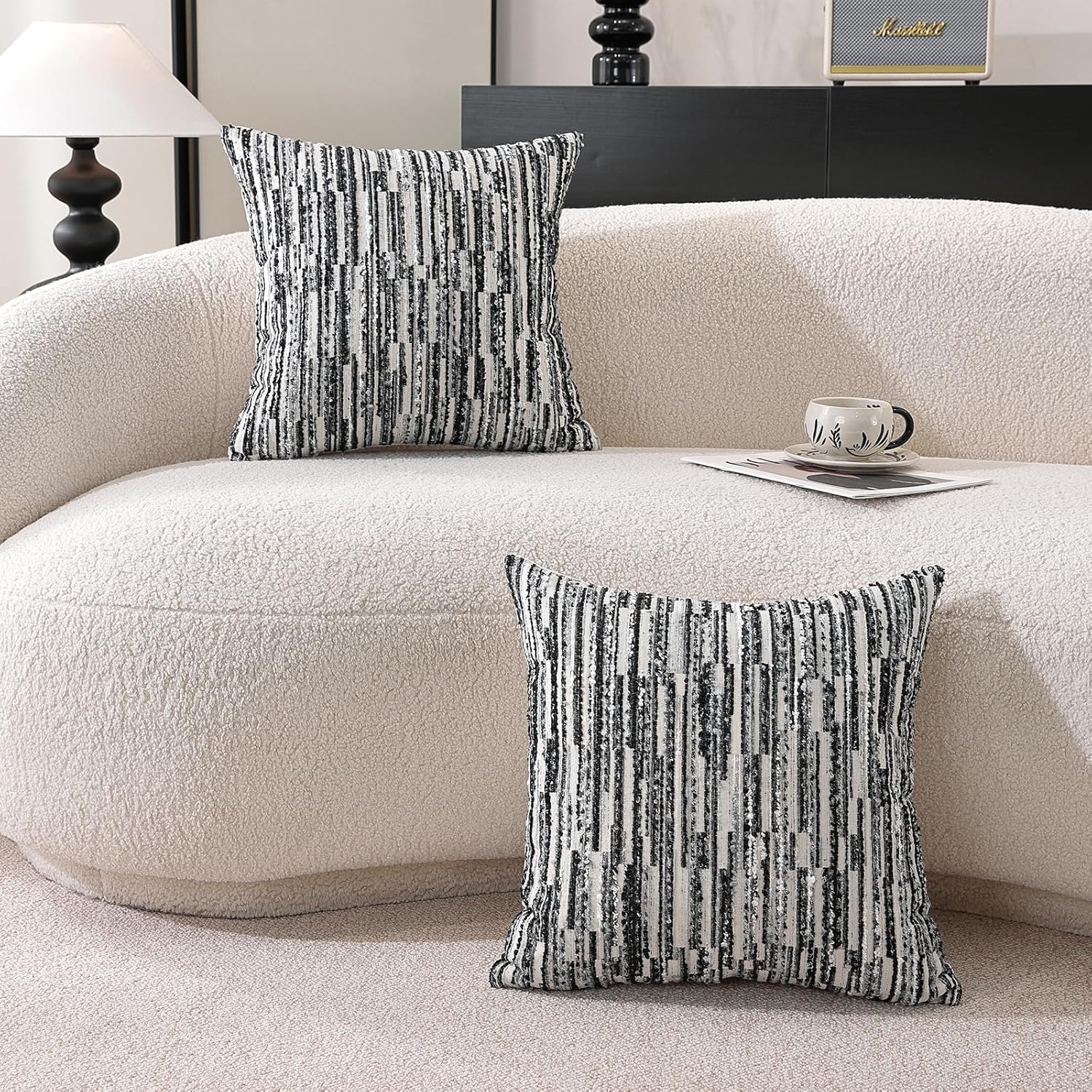 Chenille Boho Beige Throw Pillow Cover — 18" - View 3