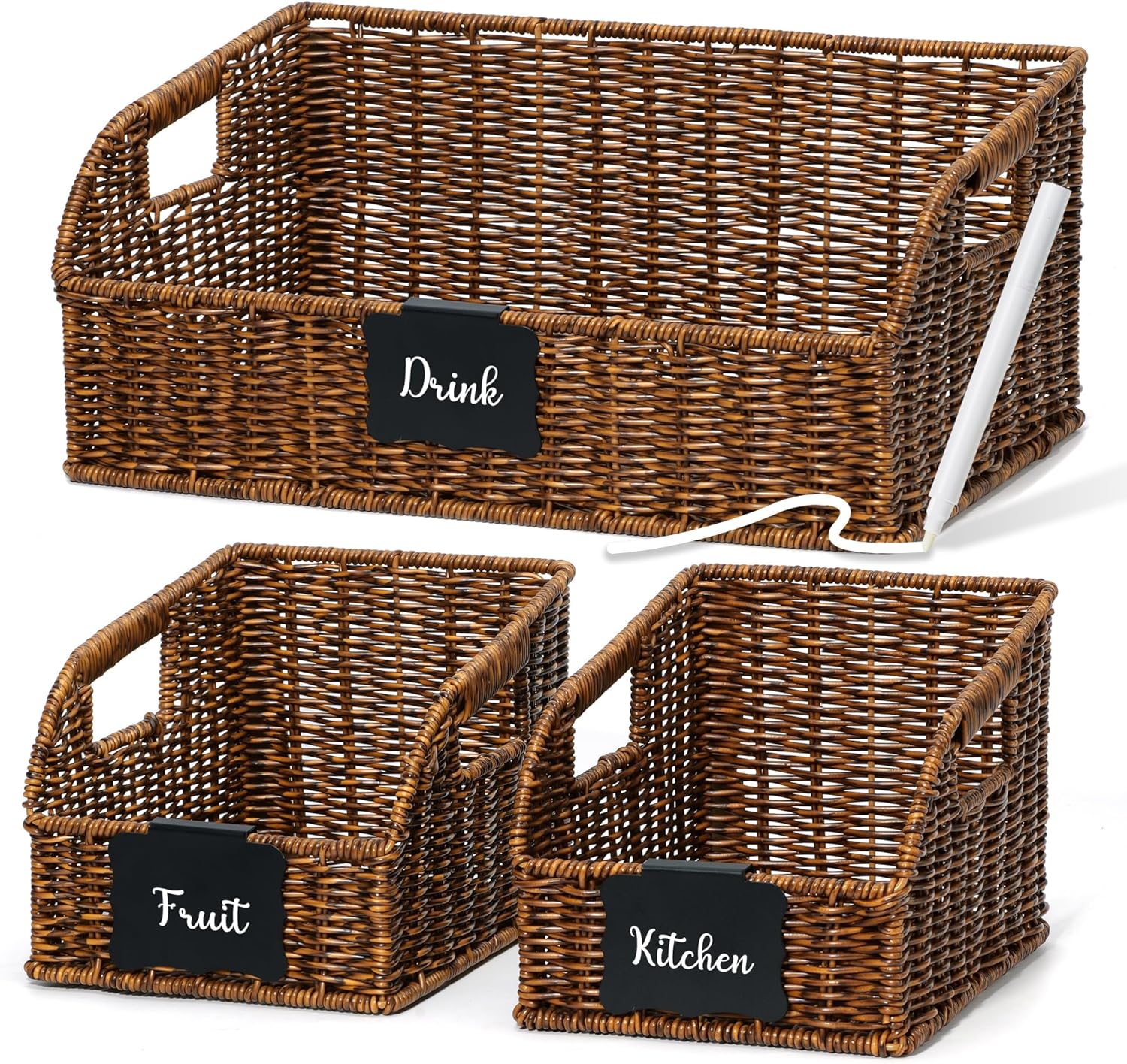 Handwoven Boho Beige Storage Bin — Brown * Plastic