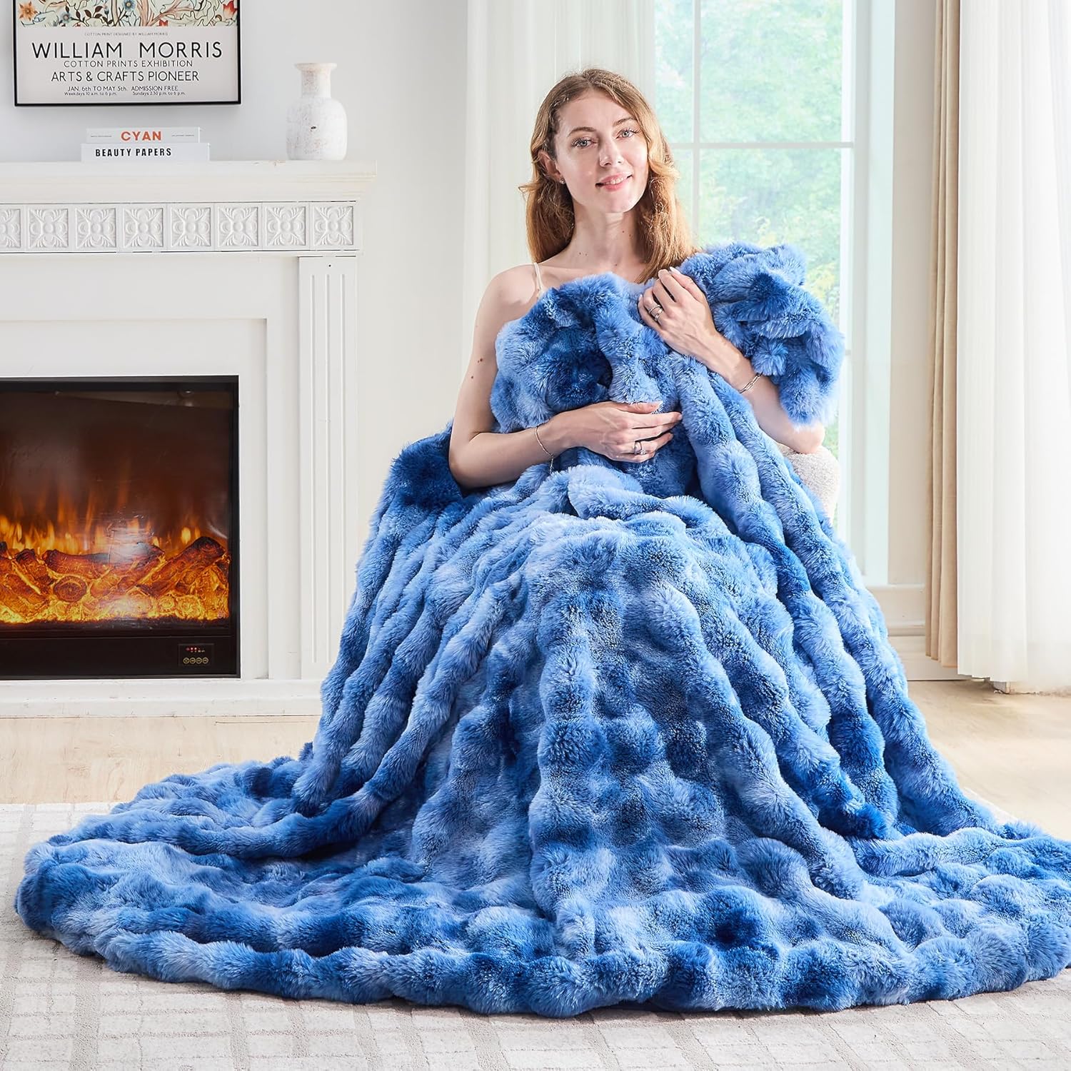 Beige Throw Pillow — 50" — Tie-dye Blue