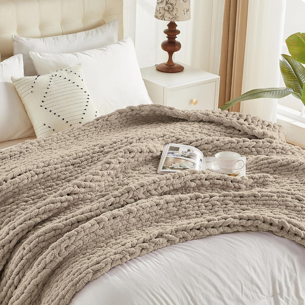 Knit Boho Beige Throw Pillow — 50" - View 9