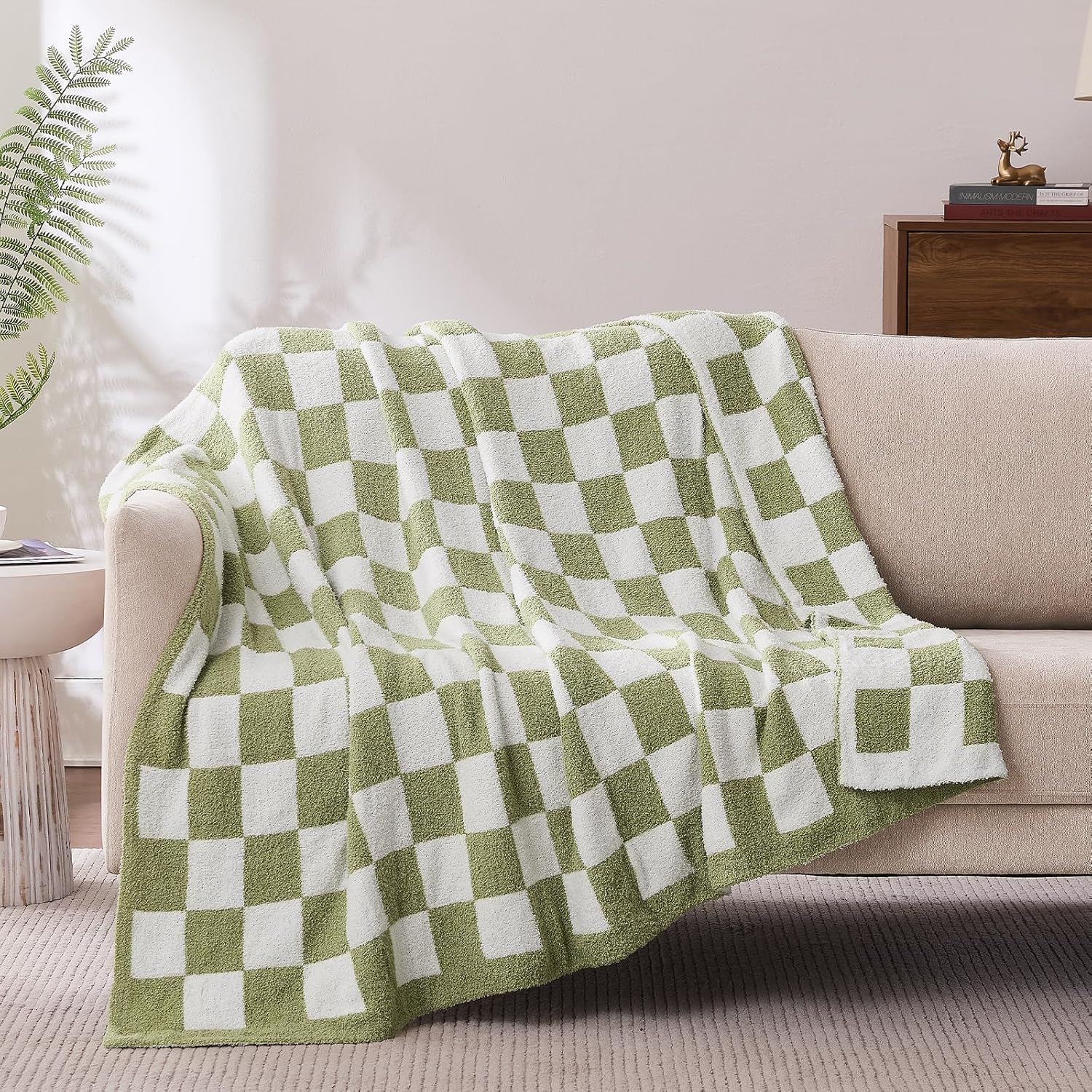 Beige Throw Pillow — 70" — Sage Green