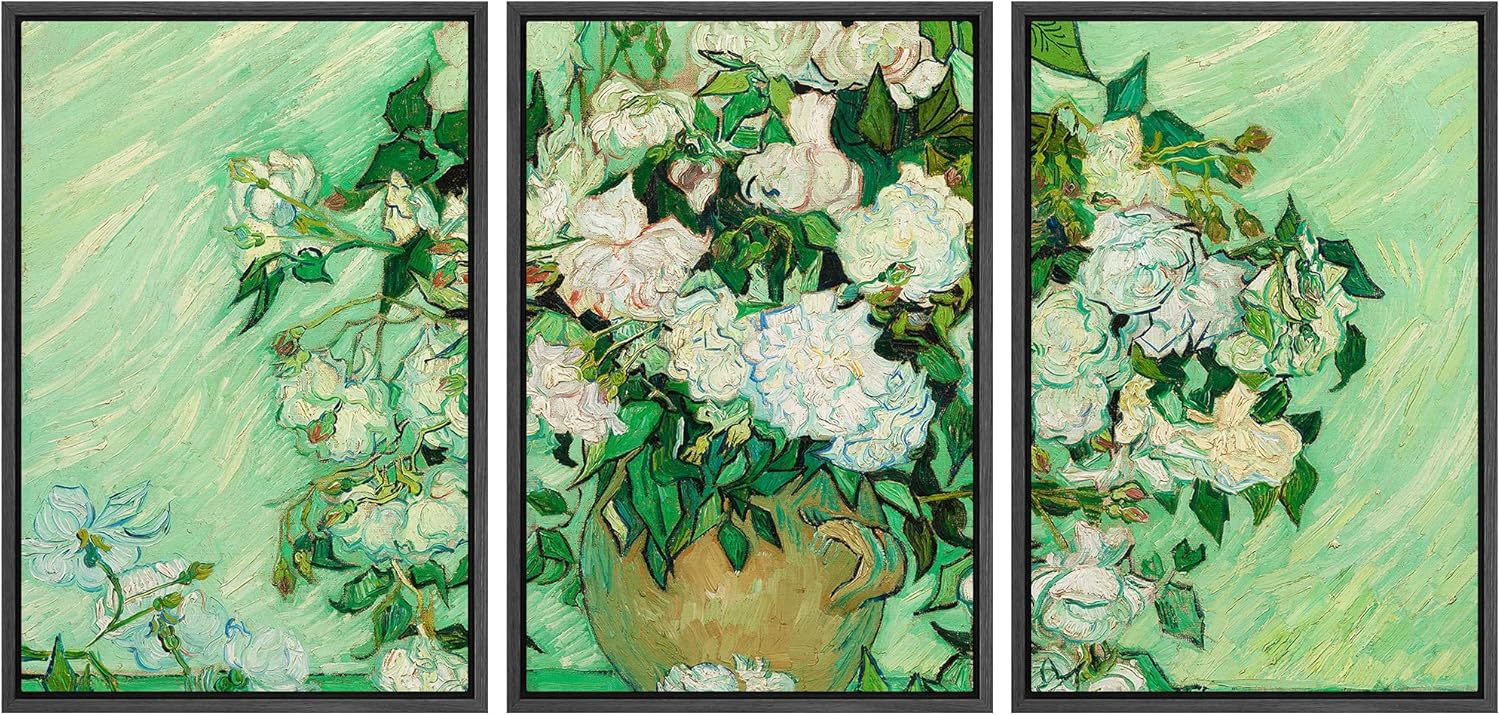 Framed Beige Wall Art — 24" — 24" x 36" x 3 Panels BLACK