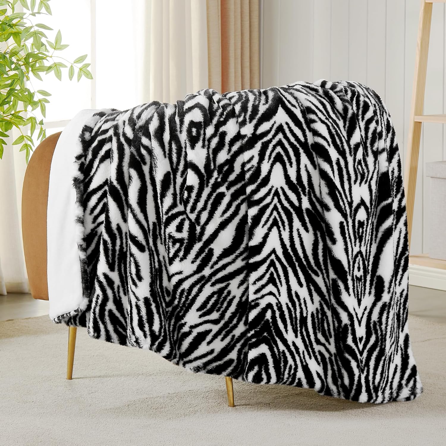 Beige Throw Pillow — 50" — White and Black - Ridge Zebra