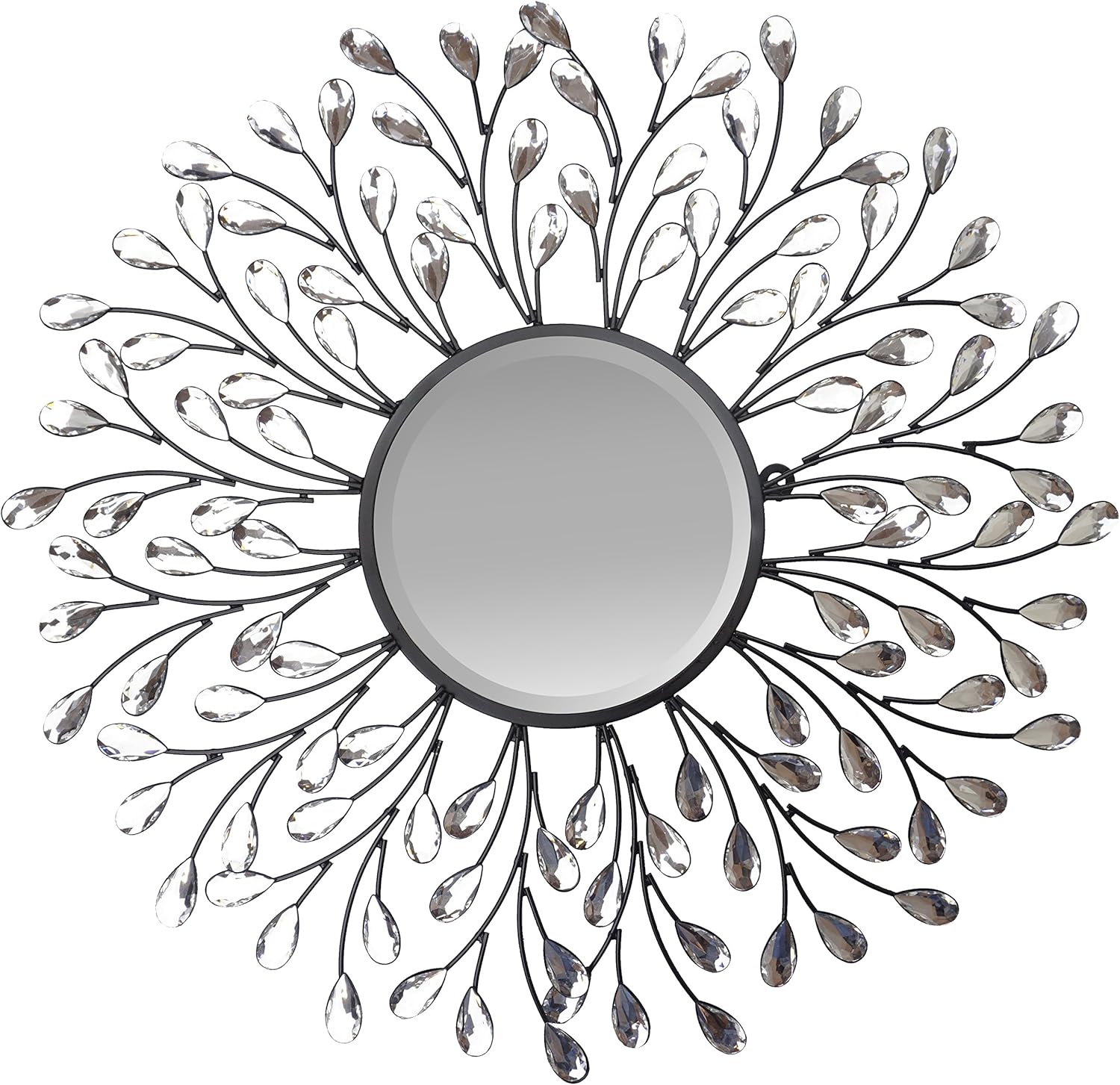 Luxe Black Wall Clock — 25" — Crystal Mirror