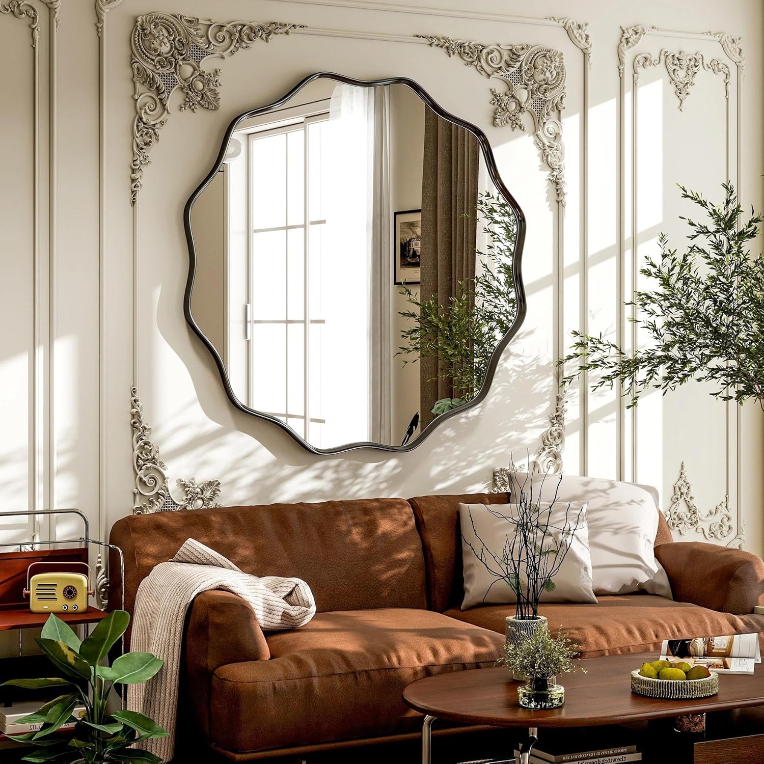 Round Luxe Black Wall Mirror — 24" — Black