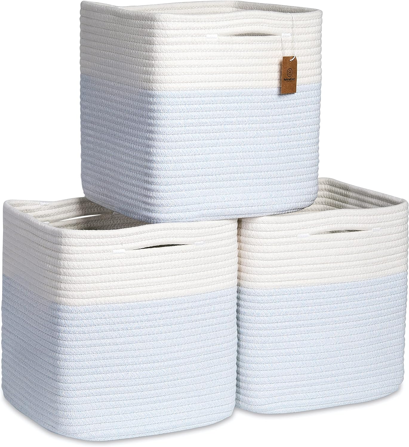 Boho Beige Vase — 11" — Off White & Mixed Blue