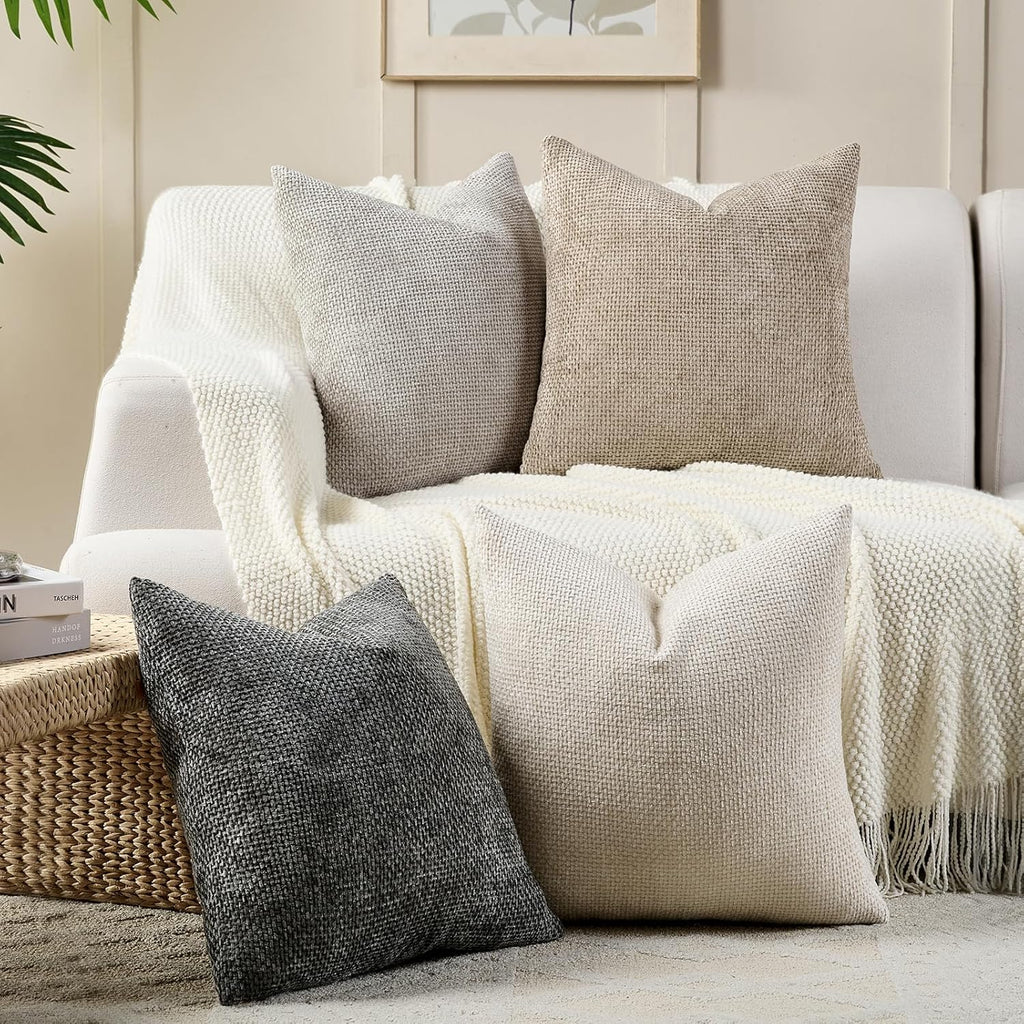 Chenille Boho Beige Throw Pillow Cover — 20" - View 4
