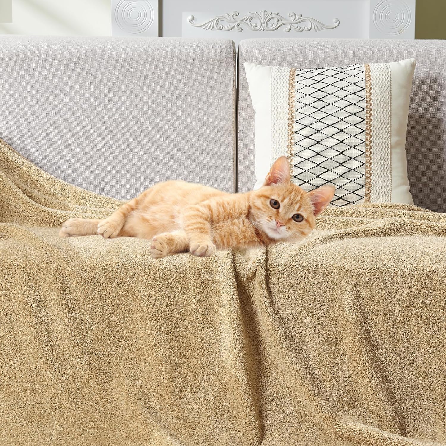 Beige Throw Pillow — 50" - View 6