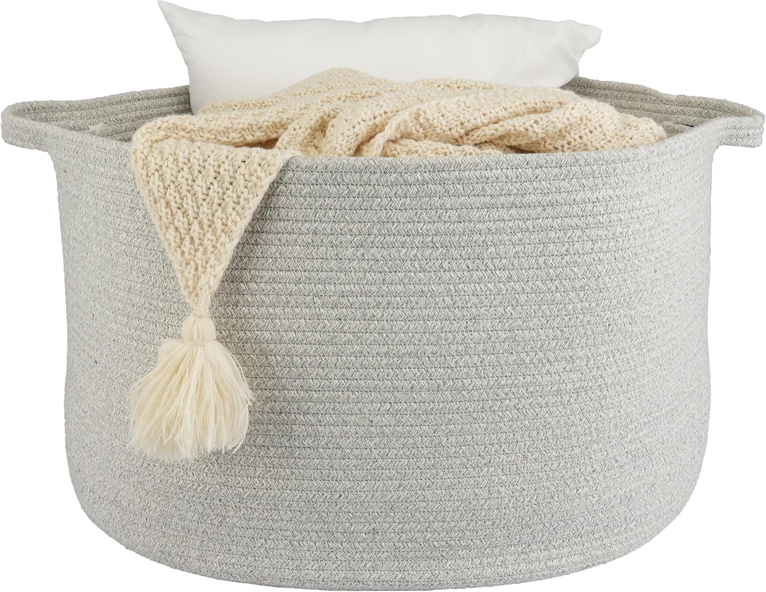 Round Boho Black Throw Pillow — 22" — grey
