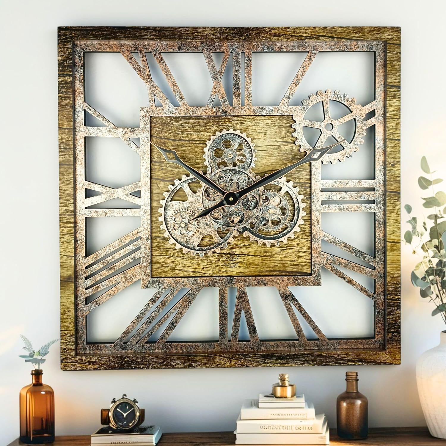 Oversized Farmhouse Beige Wall Clock — 24" — Gold Antique