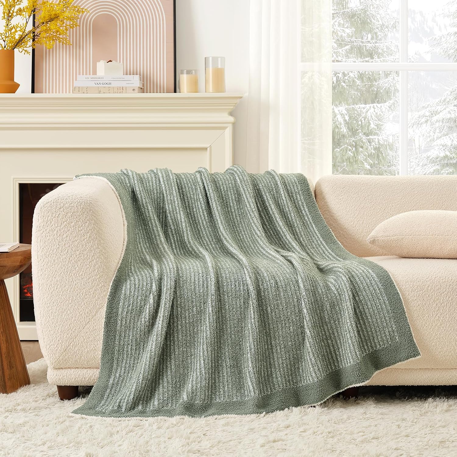 Beige Throw Pillow — 50" — Green/Cream