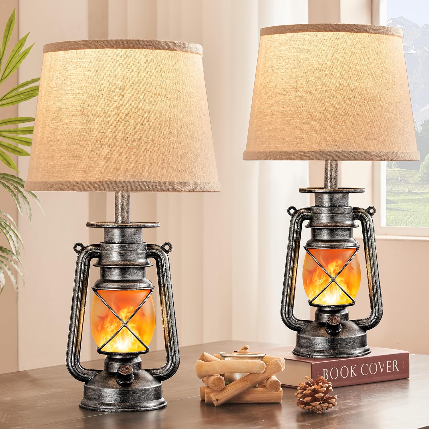 Vintage Farmhouse Black Bedside Lamp — 18.72" — Elegant Silver