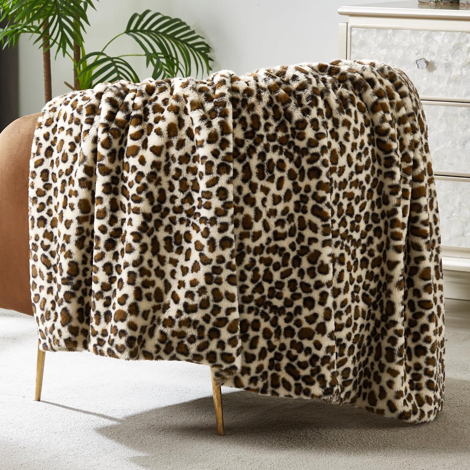 Beige Throw Pillow — 50" — Beige - Brown Leopard