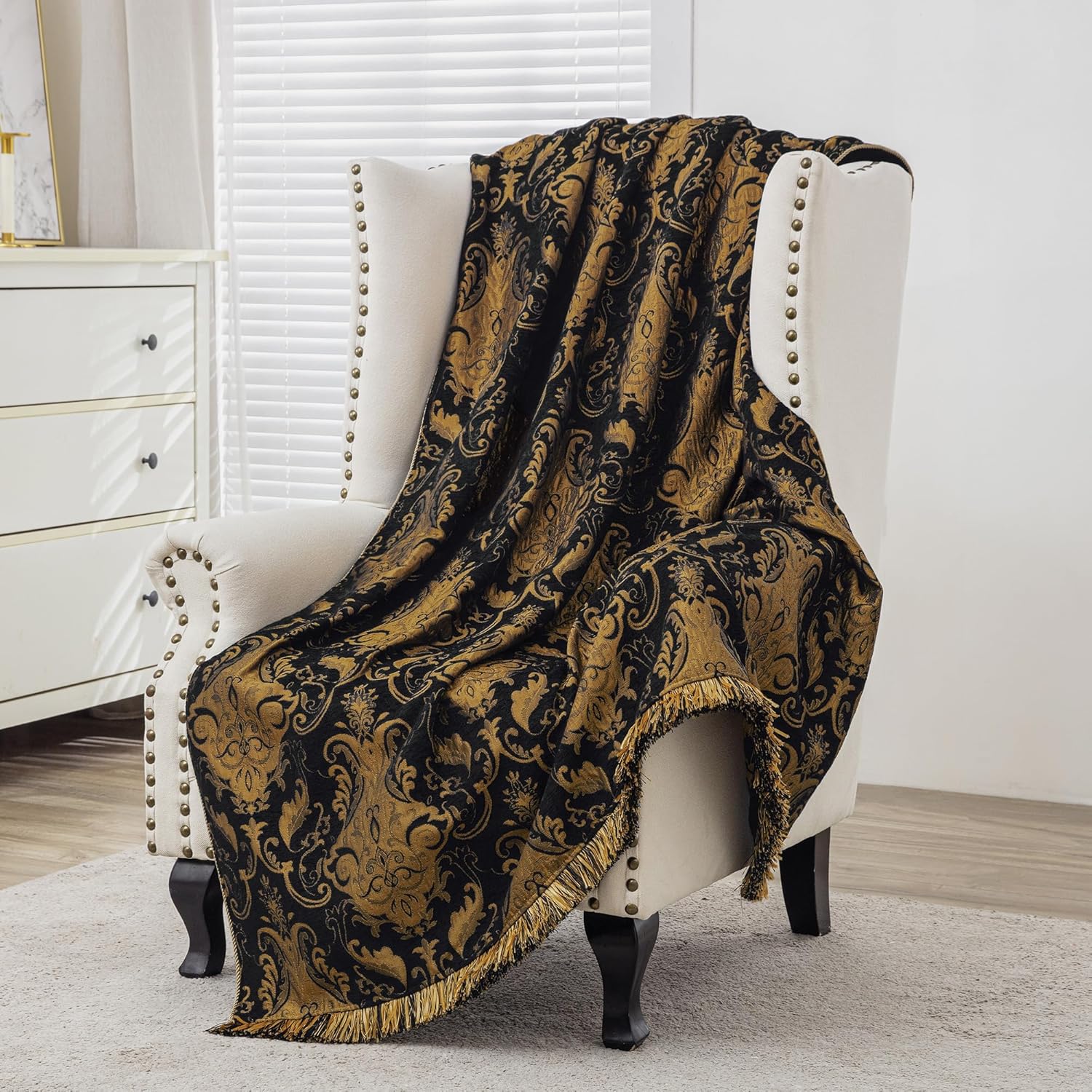 Velvet Luxe Beige Throw Pillow — Black