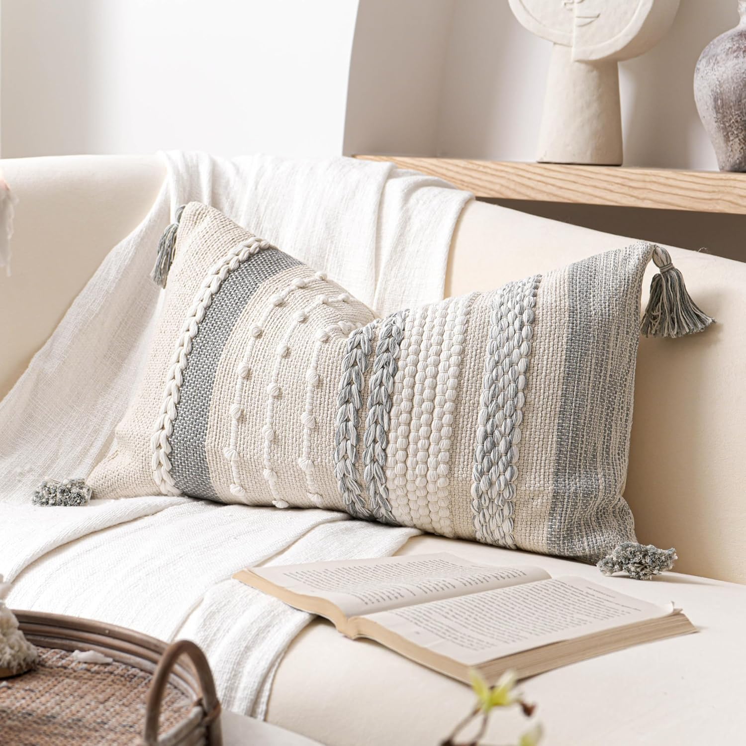 Lumbar Boho Blue Pillow Cover — 36" — 24" x 14" (Pack of 1)