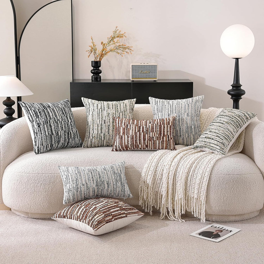 Chenille Boho Beige Throw Pillow Cover — 18" - View 4