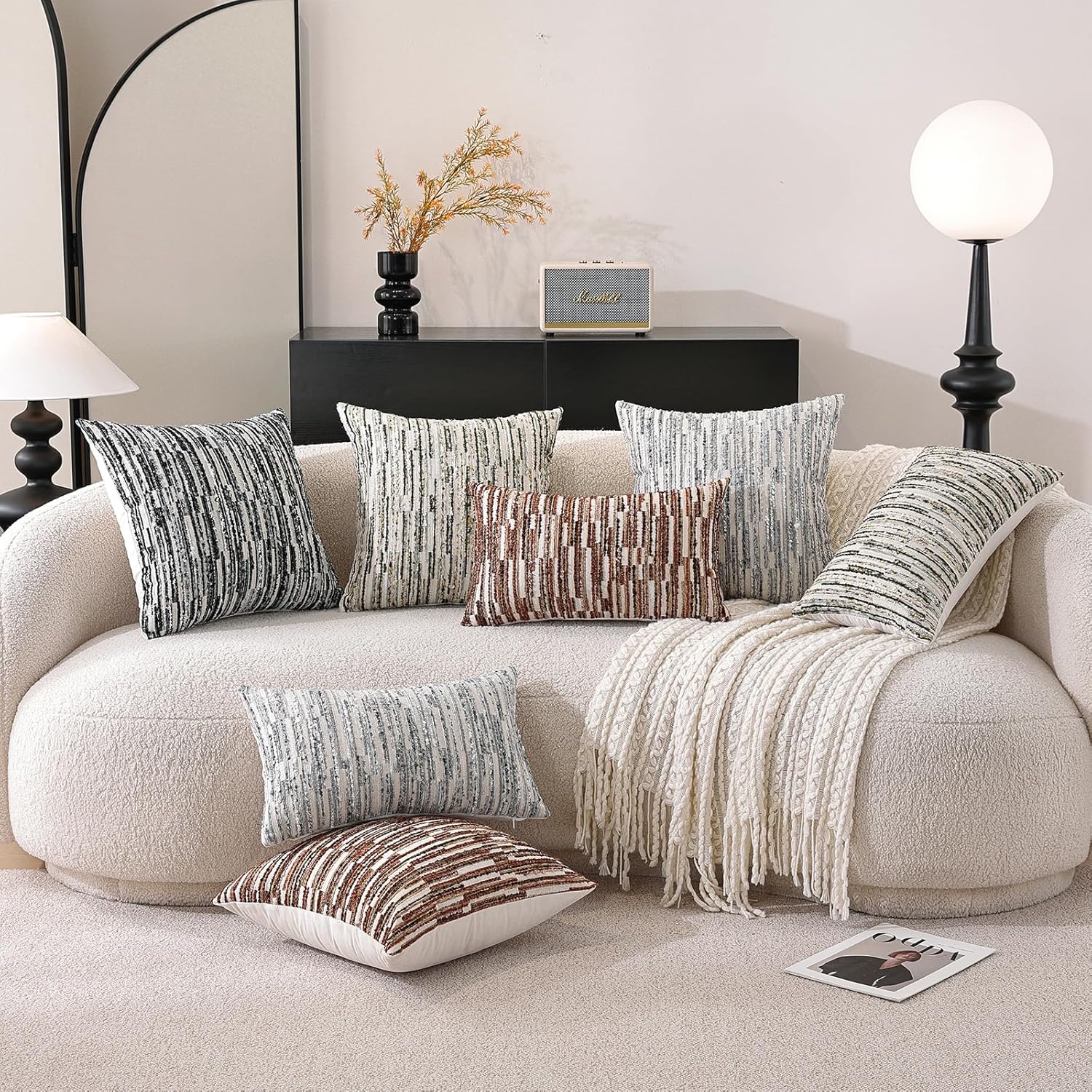 Chenille Boho Beige Throw Pillow Cover — 18" - View 4