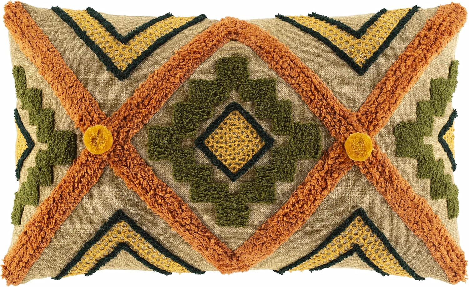 Lumbar Boho Beige Cushion Cover — 20" — 12"L x 20"W Lumbar (With Down Insert)