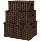 Boho Brown Woven Basket — Set of 3