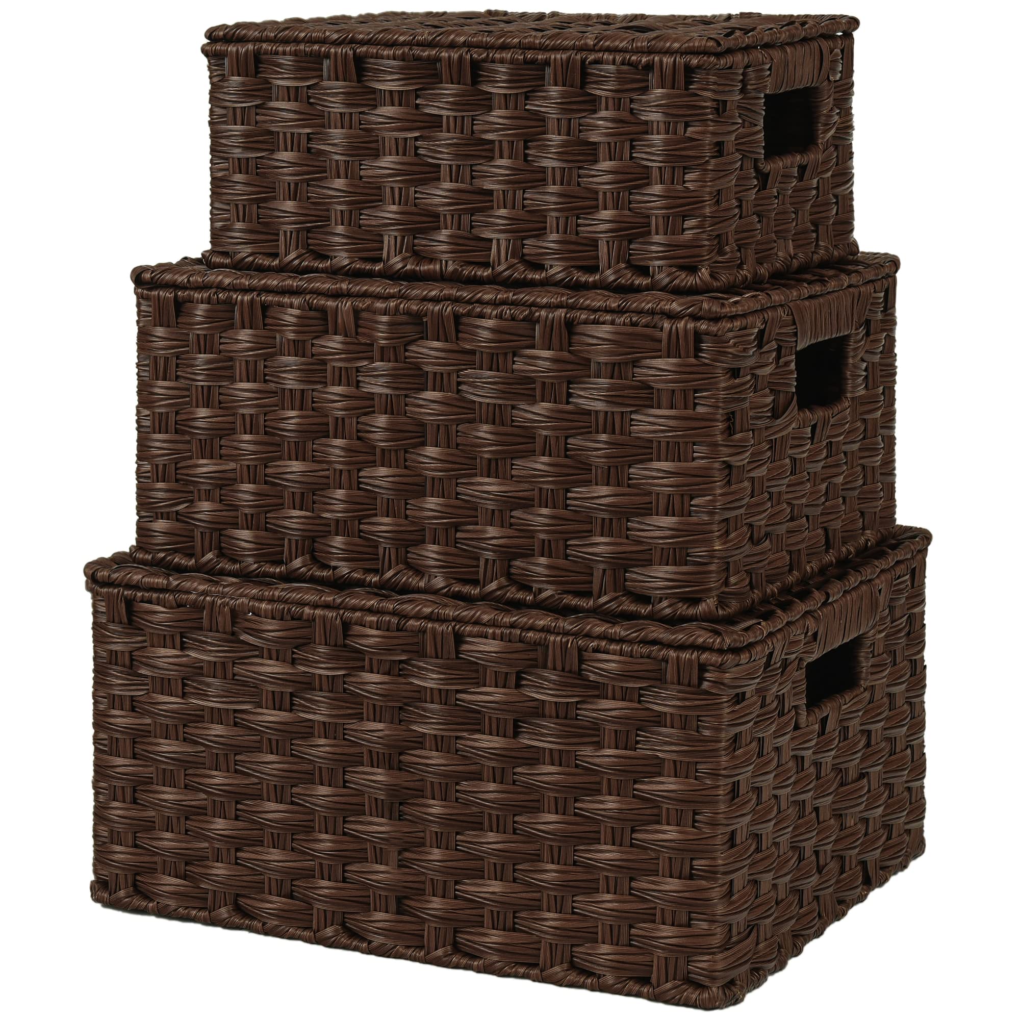 Boho Brown Woven Basket — Set of 3