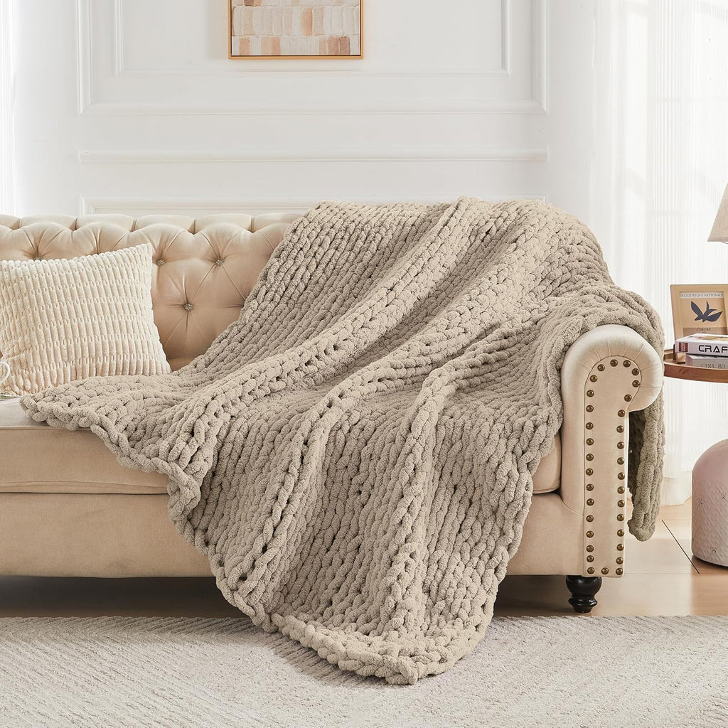 Knit Boho Beige Throw Pillow — 50" - View 6