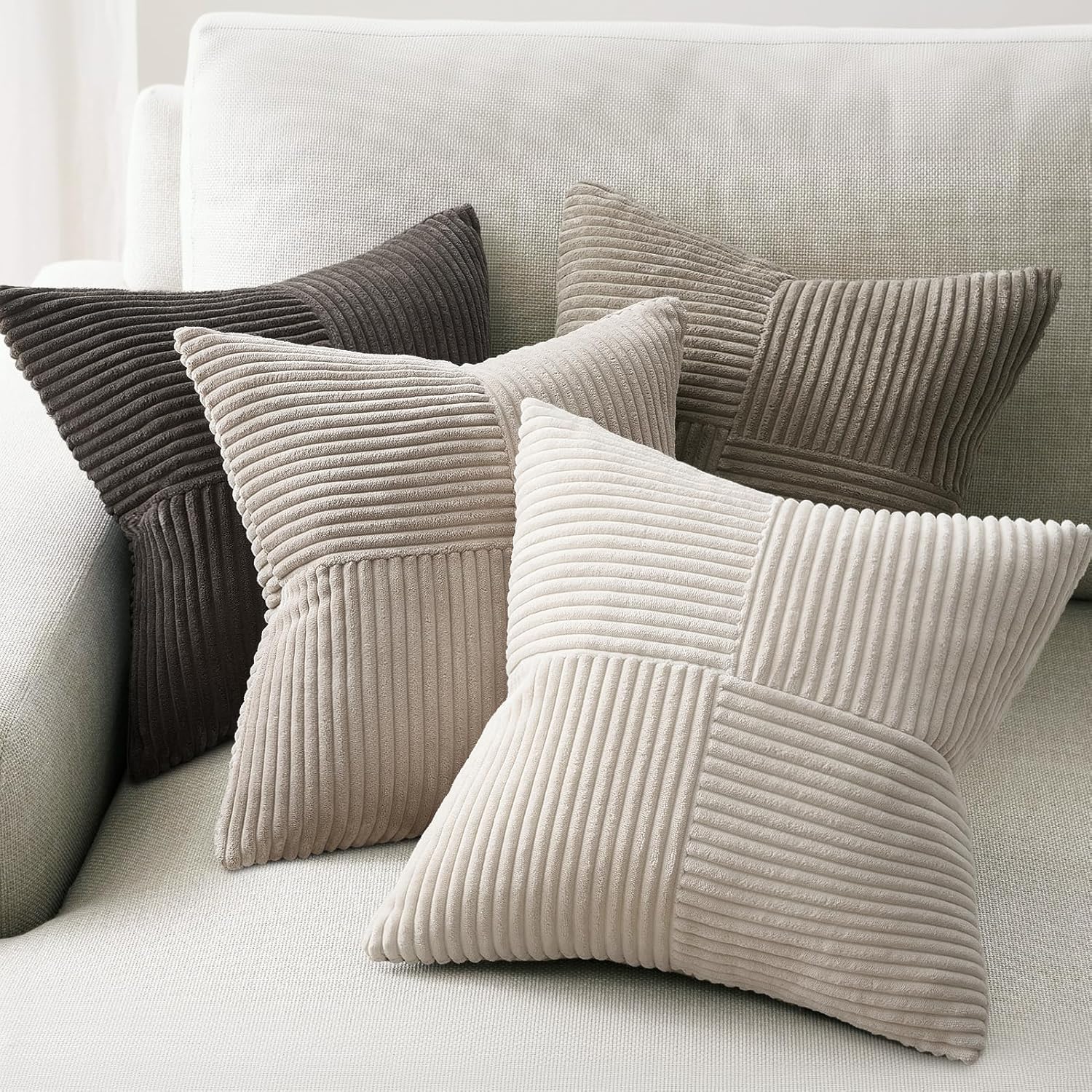 Velvet Boho Beige Throw Pillow Cover — 20" — Neutral Grey