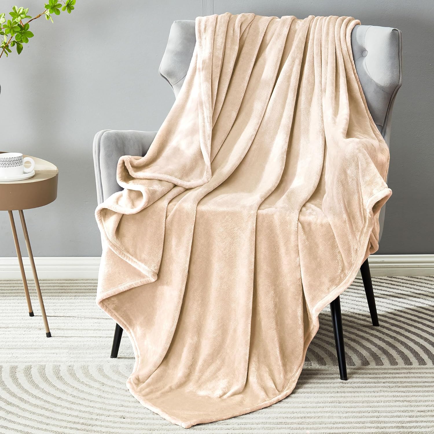 Velvet Luxe Beige Throw Pillow — 50" — Plain - Beige