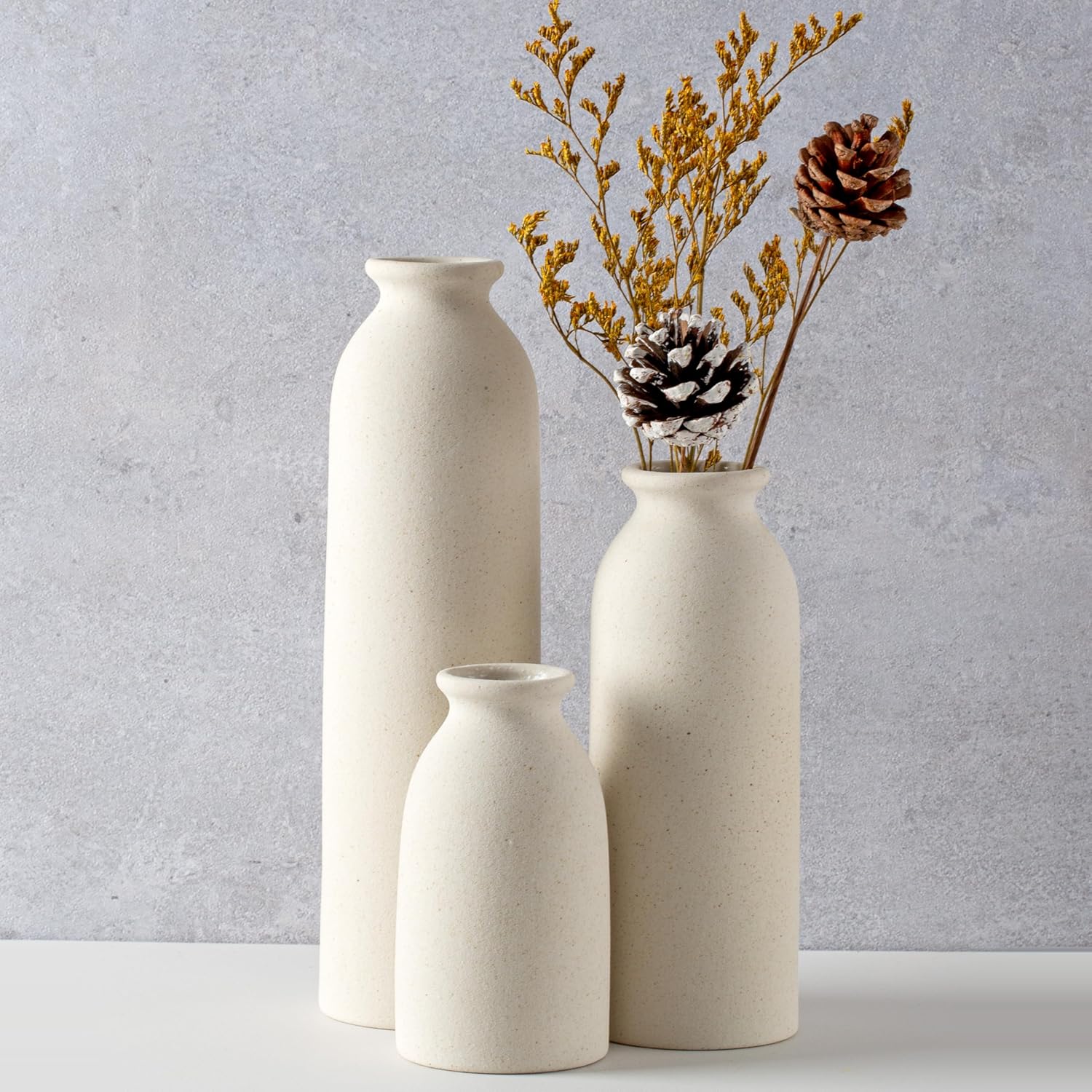 Farmhouse Beige Flower Vase — Set of 3 — 3set-tall Beige