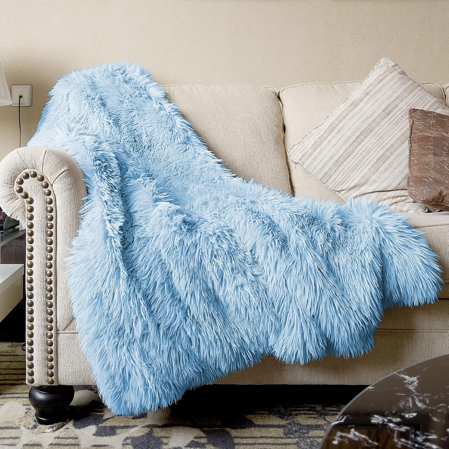 Luxe Black Throw Pillow — 2.8" — Blue