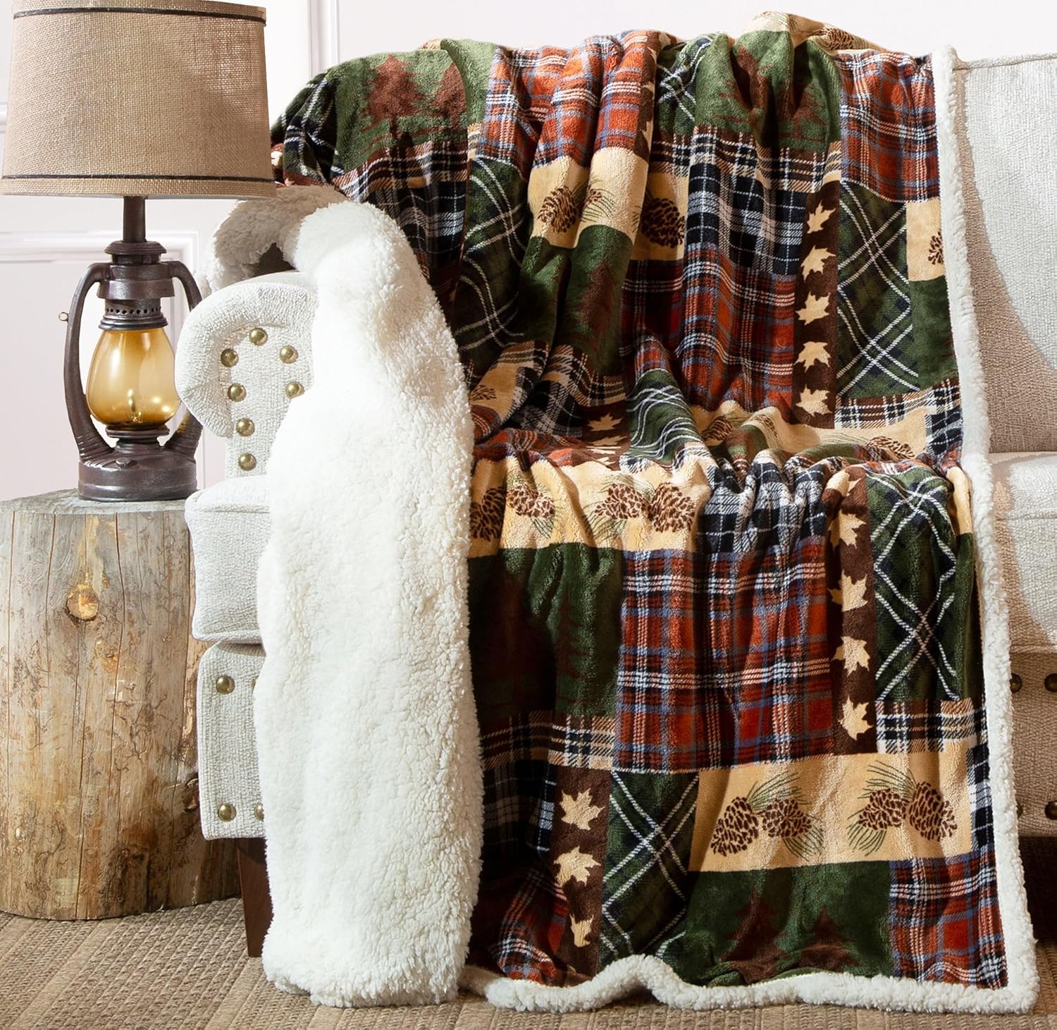 Black Throw Pillow — 54x68 — Tree Plaid