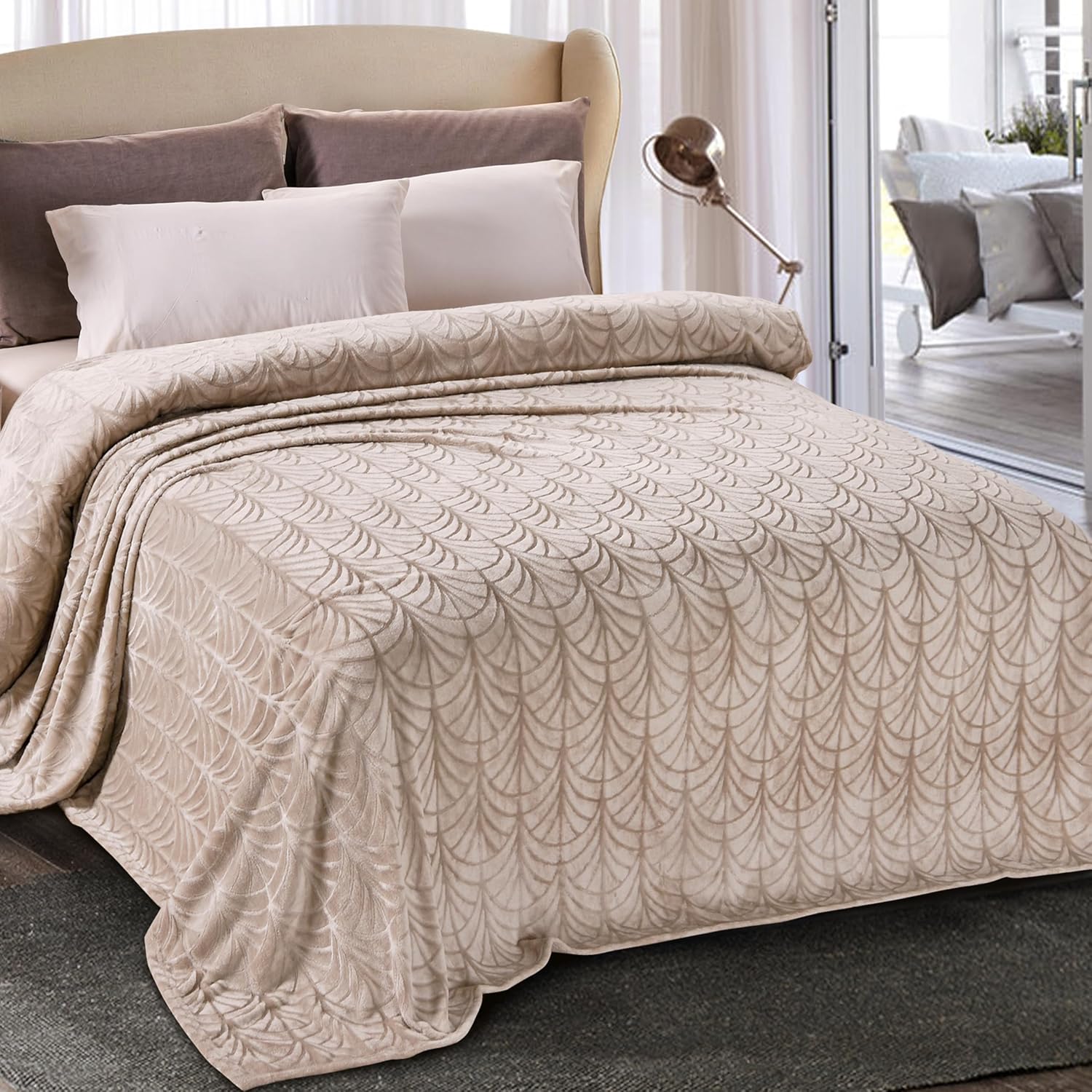 Velvet Luxe Beige Throw Pillow — 50" — Champagne
