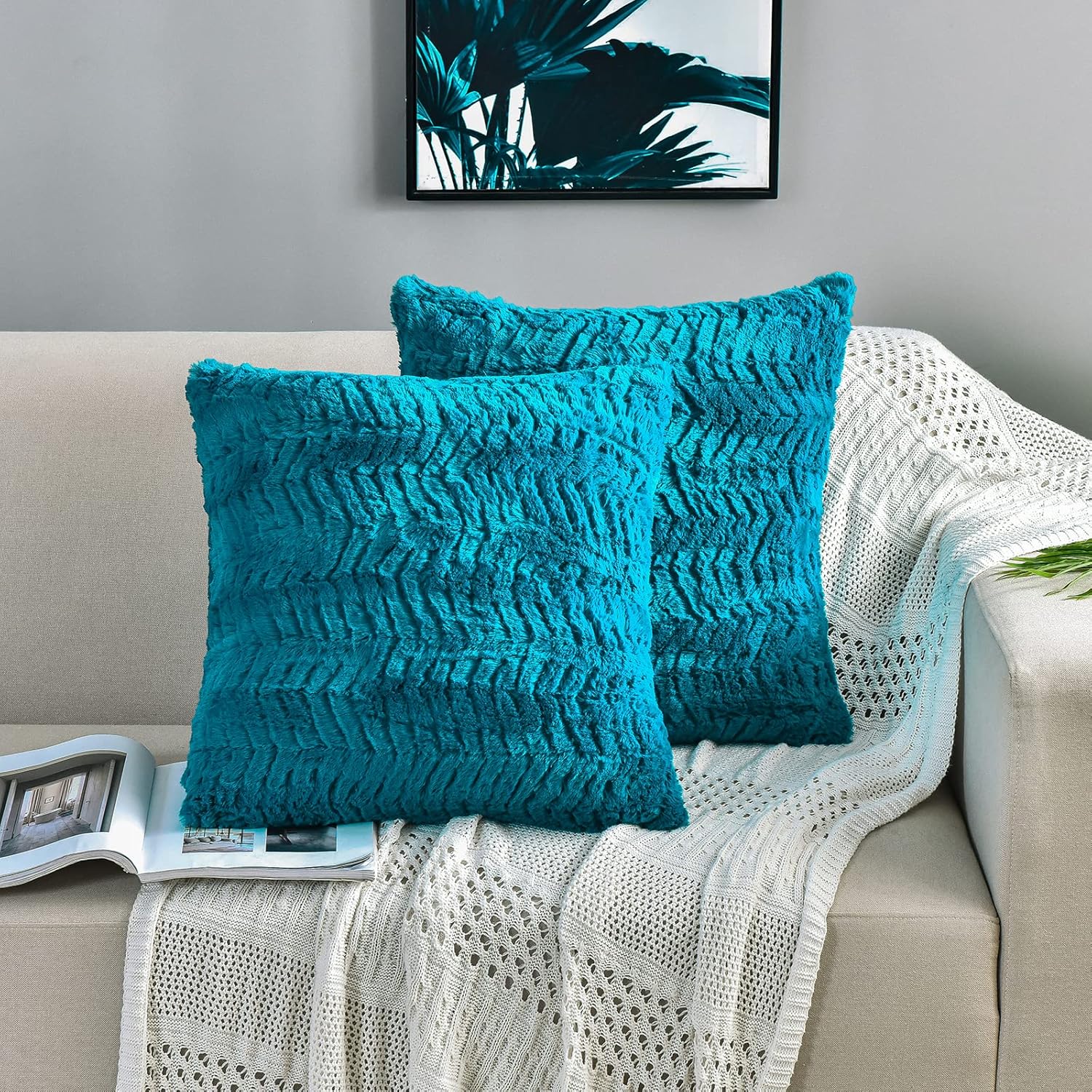Boho Blue Throw Pillow Cover — 18" — Teal-luxury Fur
