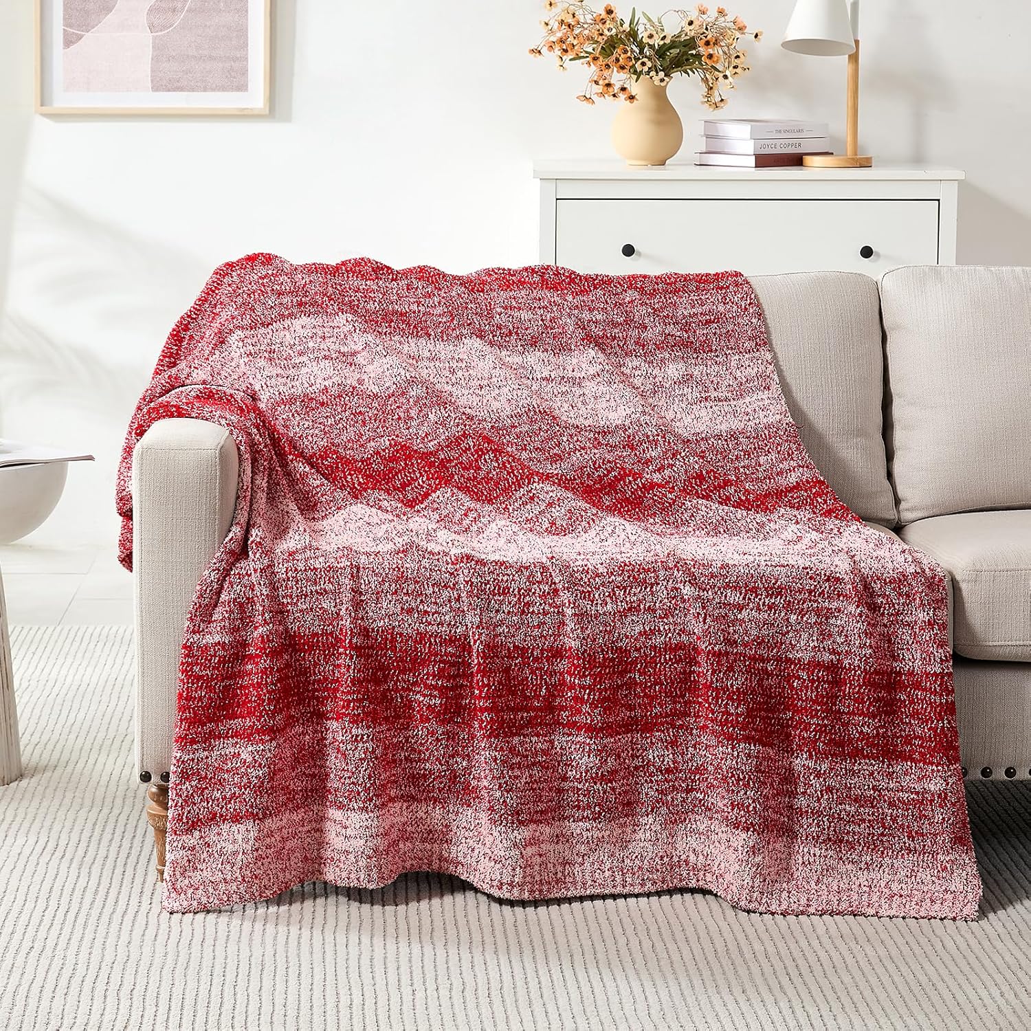 Beige Throw Pillow — 70" — Stripe Red