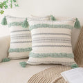 Tufted Boho Beige Throw Pillow Cover — 18" — Light Green