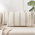 Linen Boho Fabric Throw Pillow Cover — 18" — Beige With White & Black