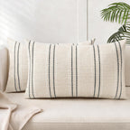 Linen Boho Fabric Throw Pillow Cover — 18" — Beige With White & Black