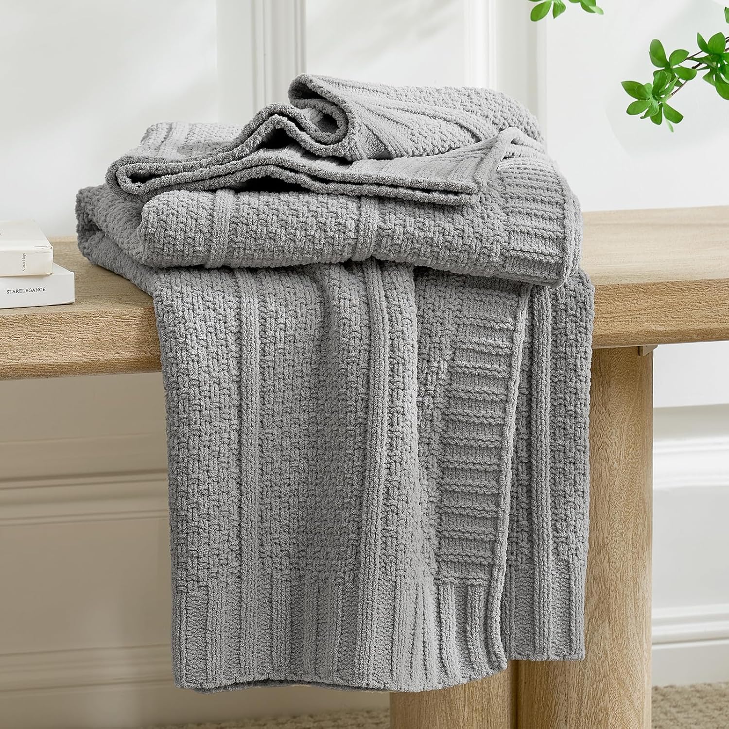 Knit Luxe Beige Throw Pillow — 50" — Grey