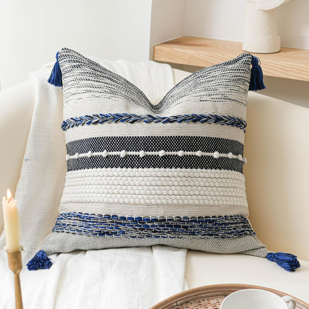 Lumbar Boho Blue Pillow Cover — 36" — 20" x 20" (Pack of 1)