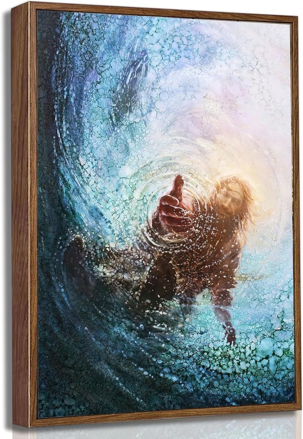 Framed Grey Canvas Wall Art — 16" — Jesus-Wooden frame