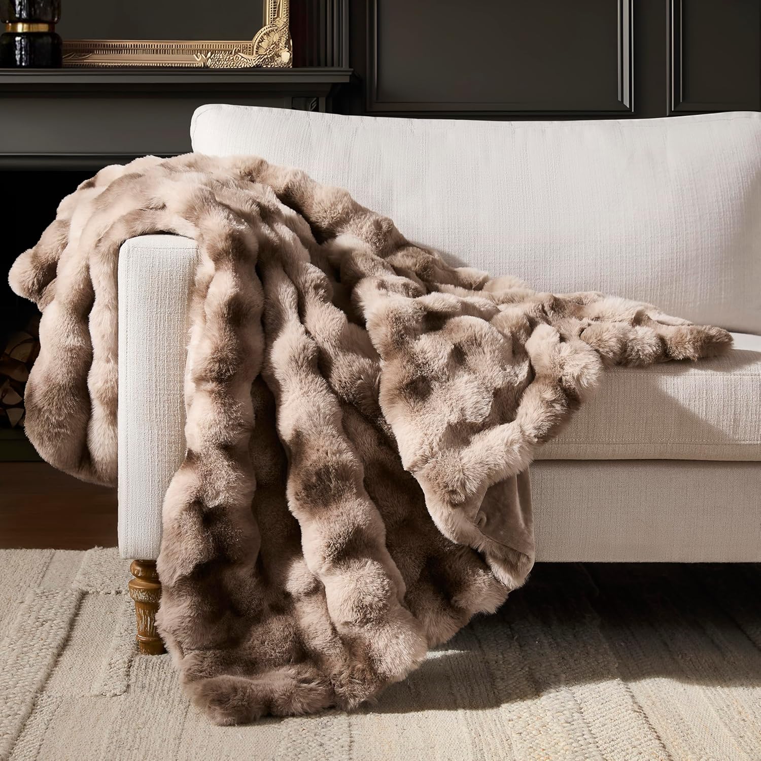 Luxe Beige Throw Pillow — 50" — Tie-dye Brown