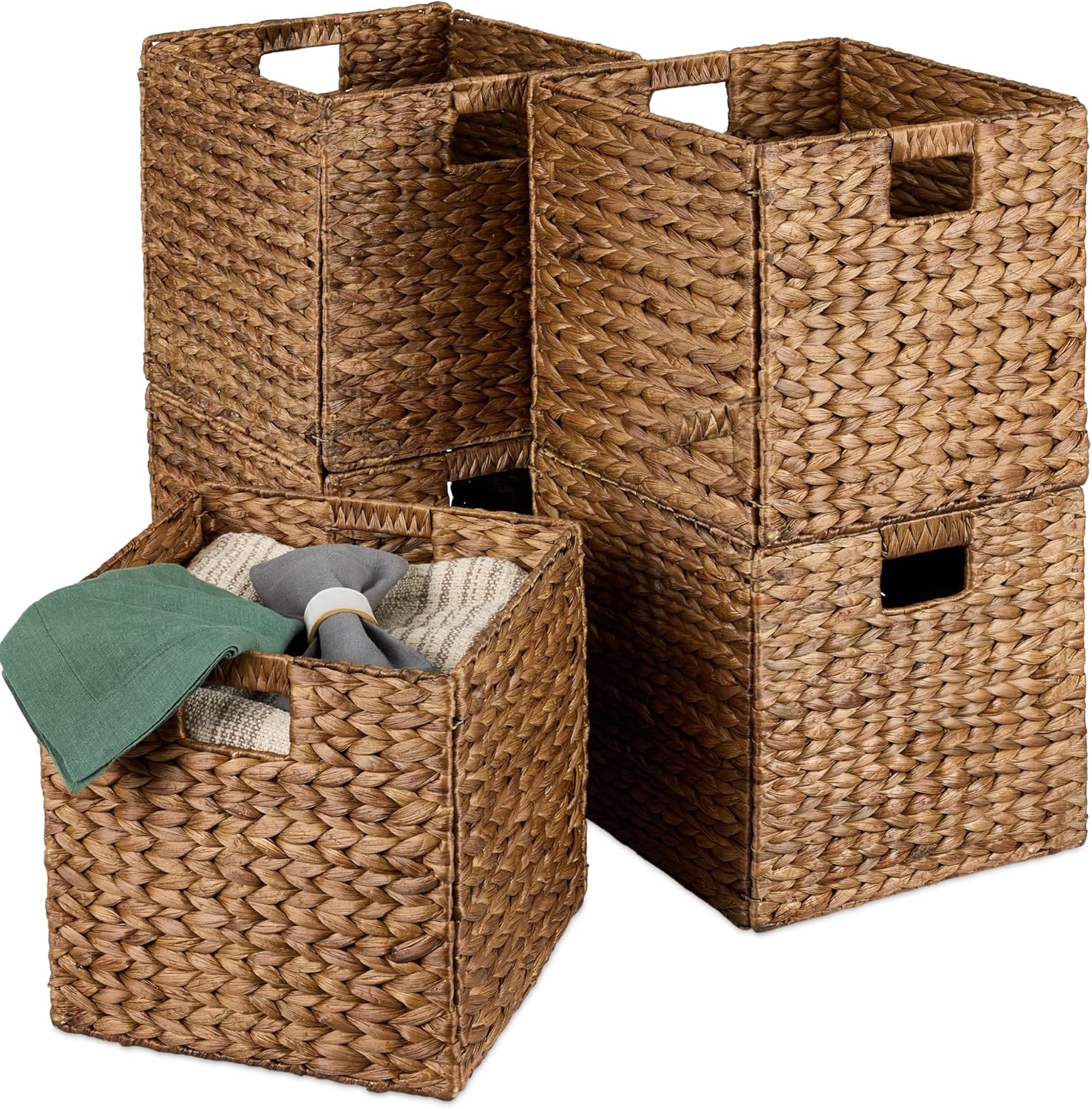 Handwoven Boho Beige Storage Basket — 5x10 — 12x12in
