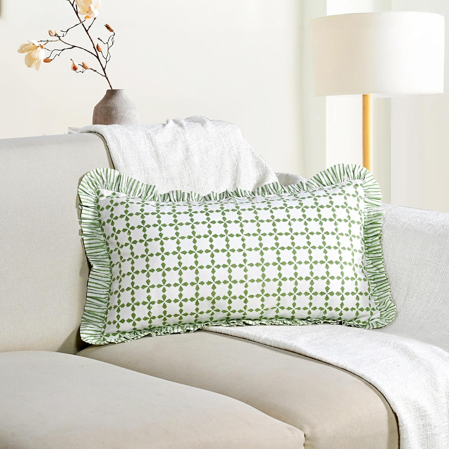Farmhouse Beige Pillow Cover — 54" — Kelly Green