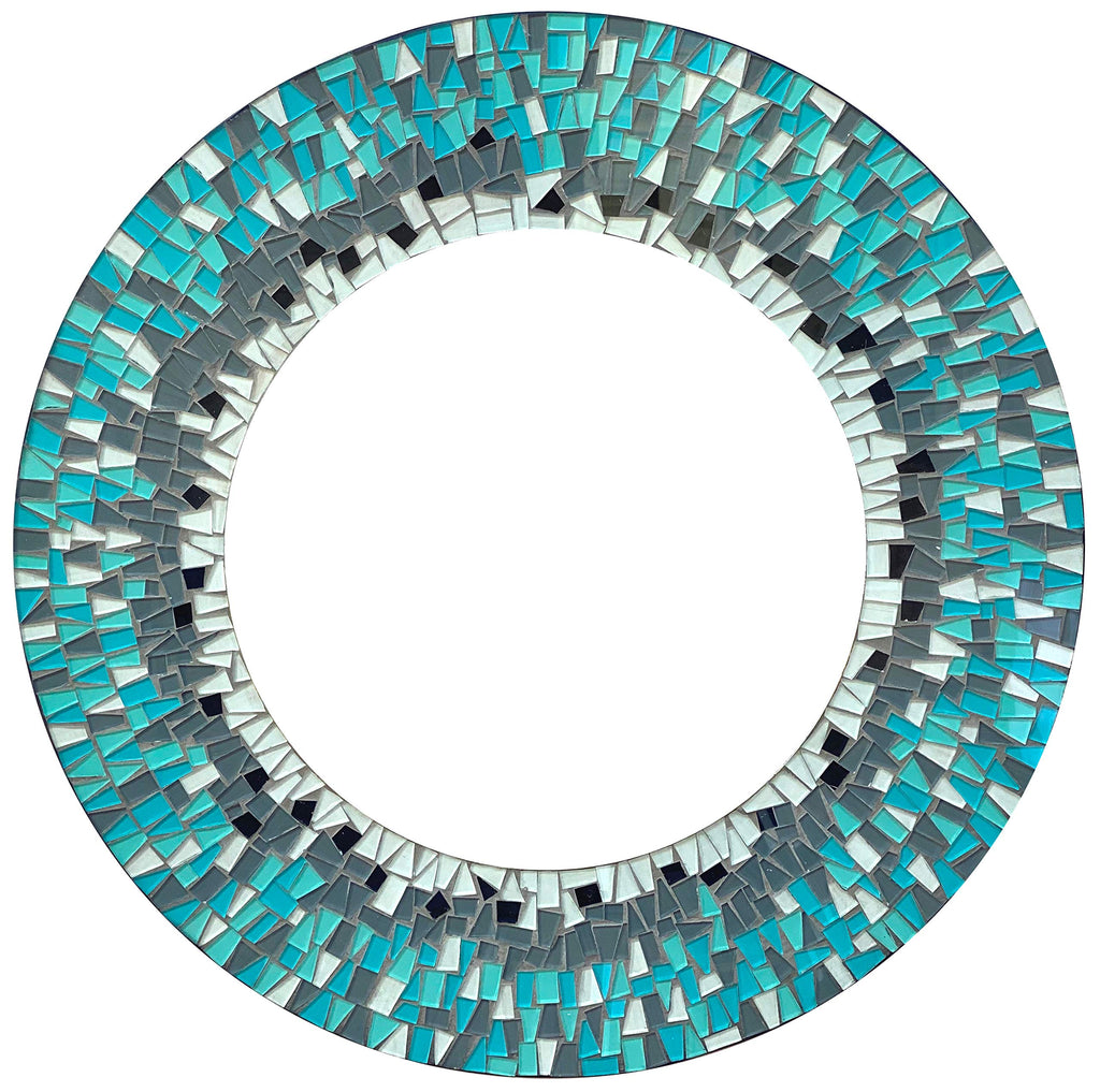 Handcrafted Blue Round Mirror — 24"