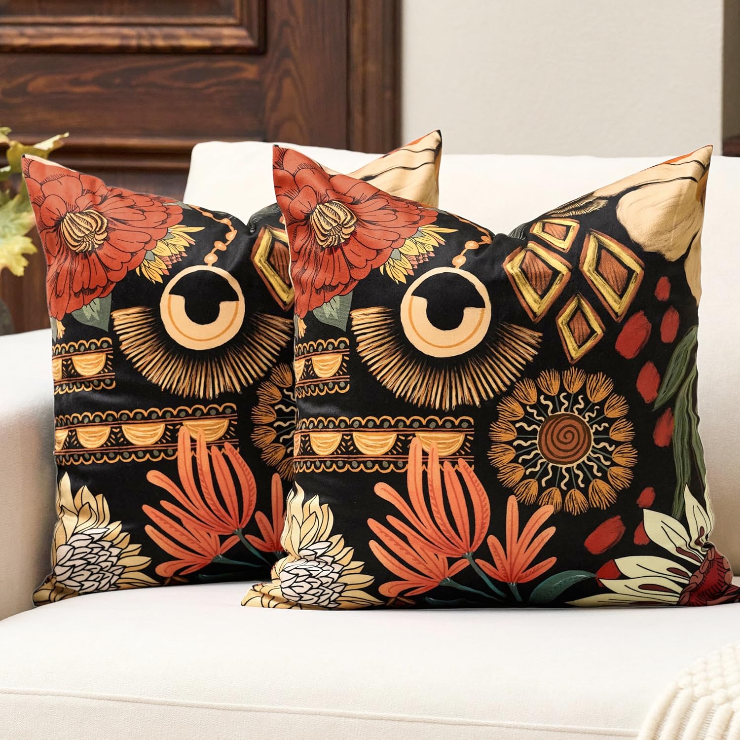 Velvet Boho Orange Throw Pillow Cover — 18" — Tropical Ember