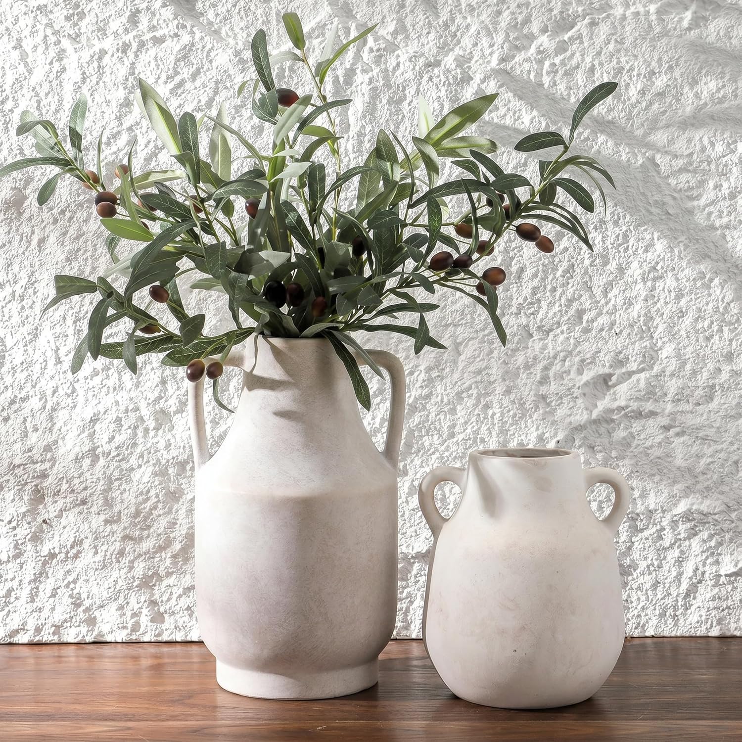 Vintage Boho Black Flower Vase — Set of 2 — Rustic-white