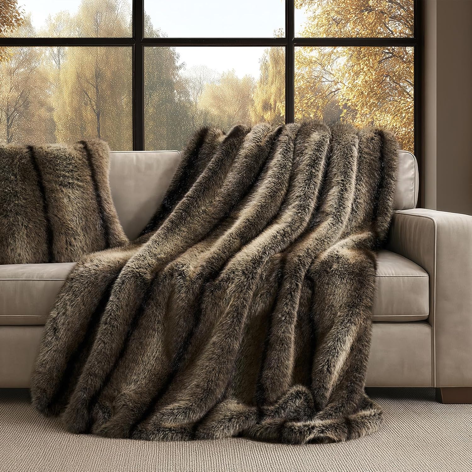 Velvet Luxe Beige Throw Pillow — 50" — Ombré Sable Brown