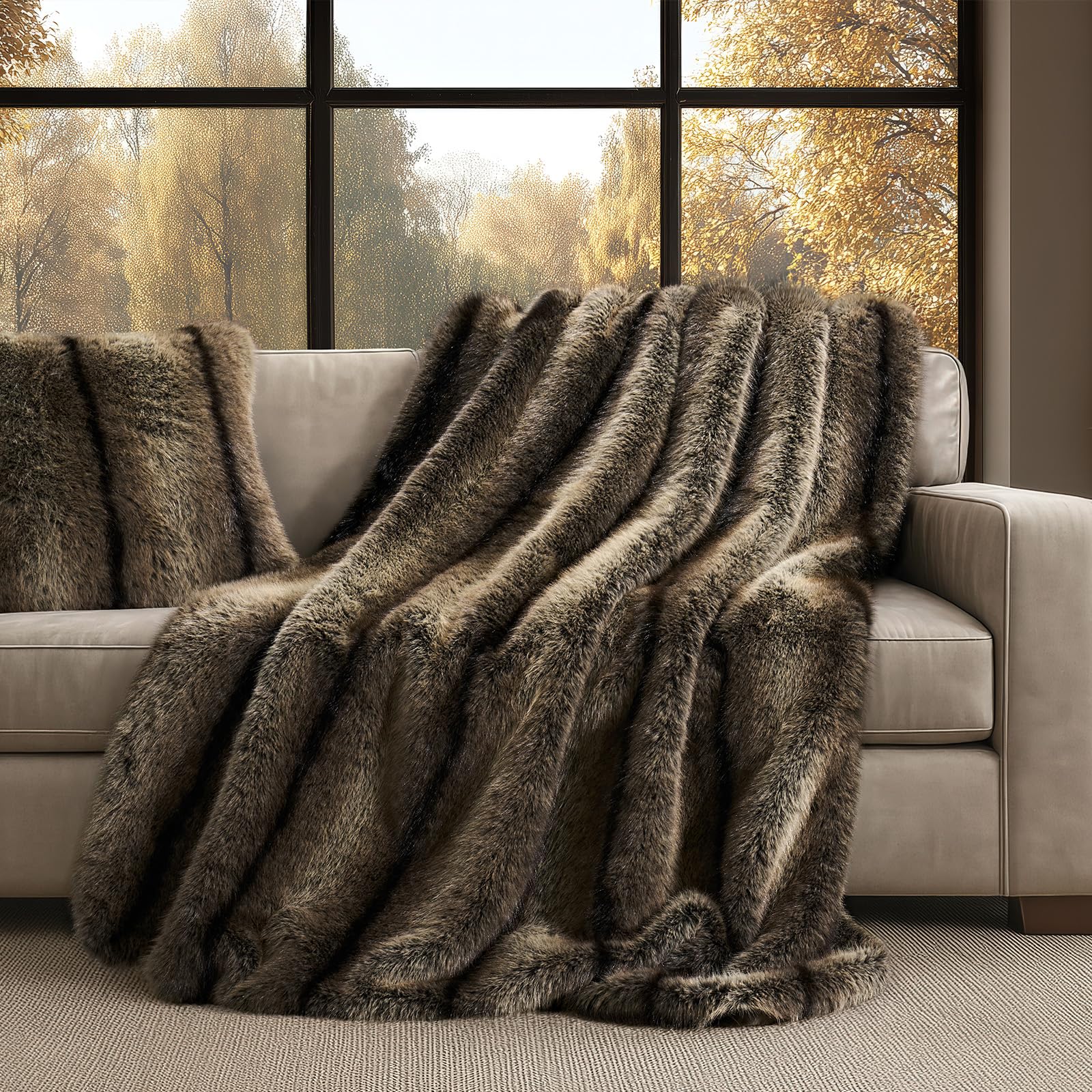 Velvet Luxe Beige Throw Pillow — 50"