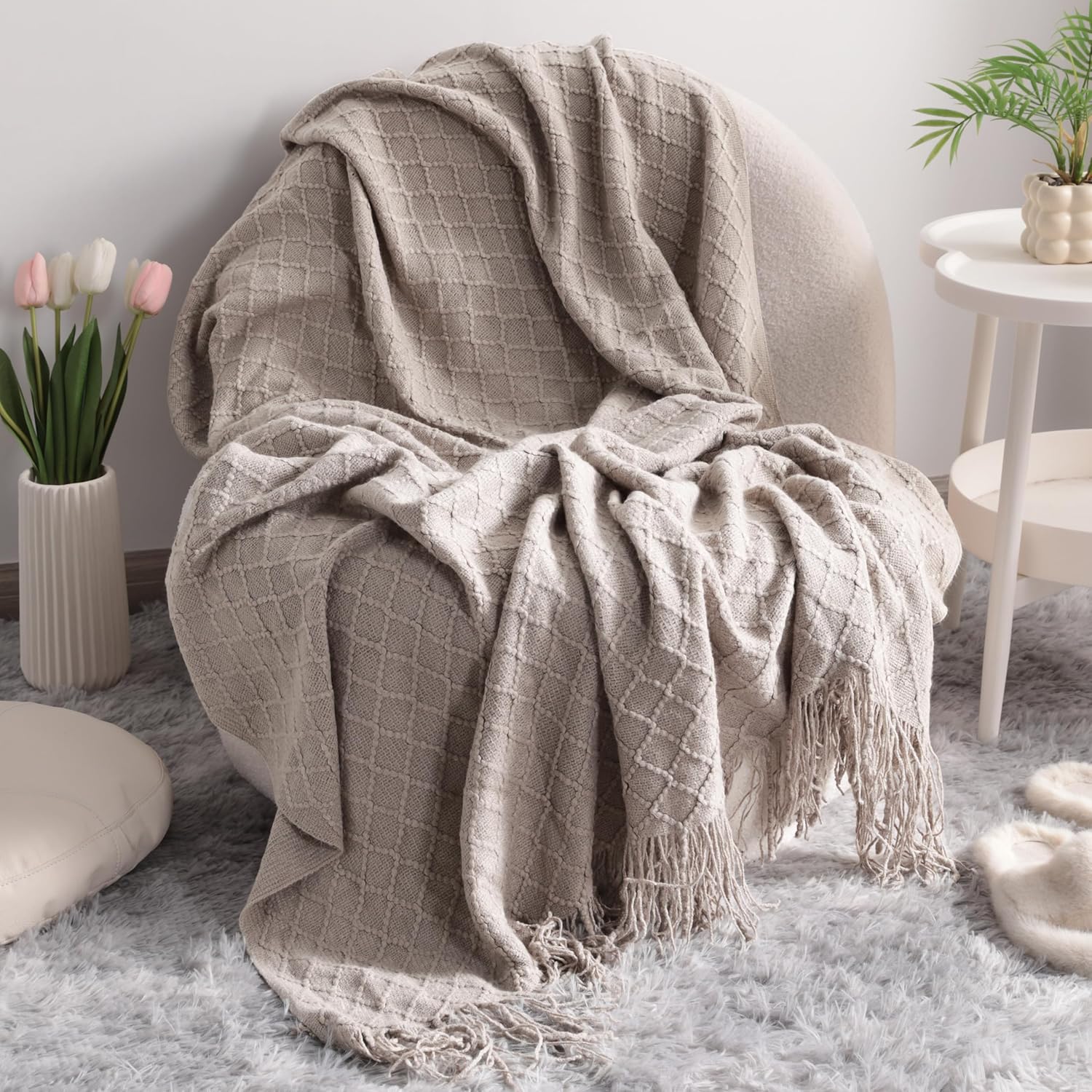 Boho Beige Throw Pillow — 51" — Taupe