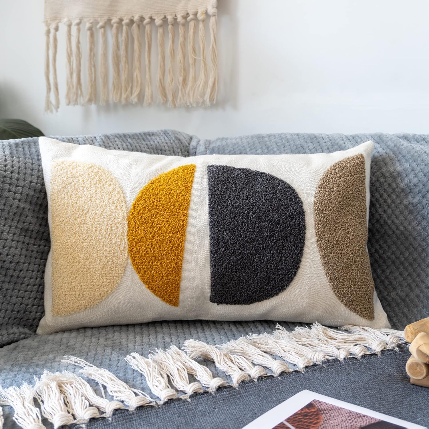 Lumbar Boho Black Pillow Cover — 20" — Black Mustard